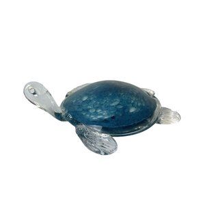 Art Glass Blue & Clear Glass Turtle, Home Decor, Shelf Decor, Paperweight
